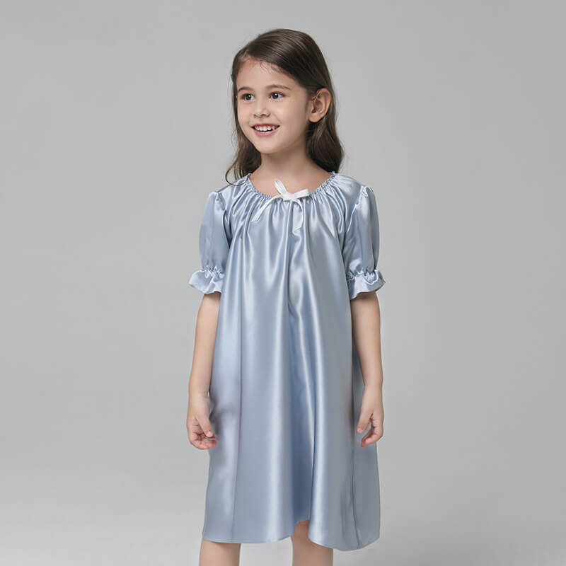 19 Momme Baby Girls Princess Short Sleeve Silk Nightgown